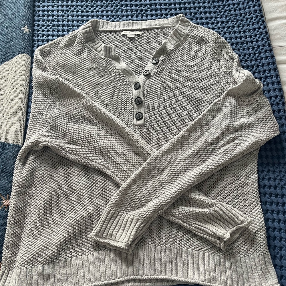 American eagle light blue knit sweater with button detail